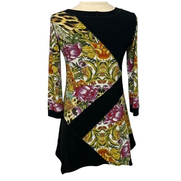 Eva Varro Tunic Top Asymmetric Slinky Knit Colorful Floral Stretch Swing Size XS - Picture 4 of 6